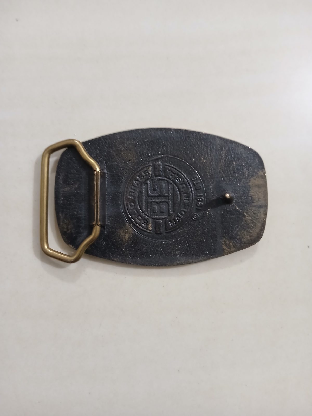 Oilwell Service Supply Vintage Belt Buckle – Back view Oilwell Service Supply vintage belt buckle – back view