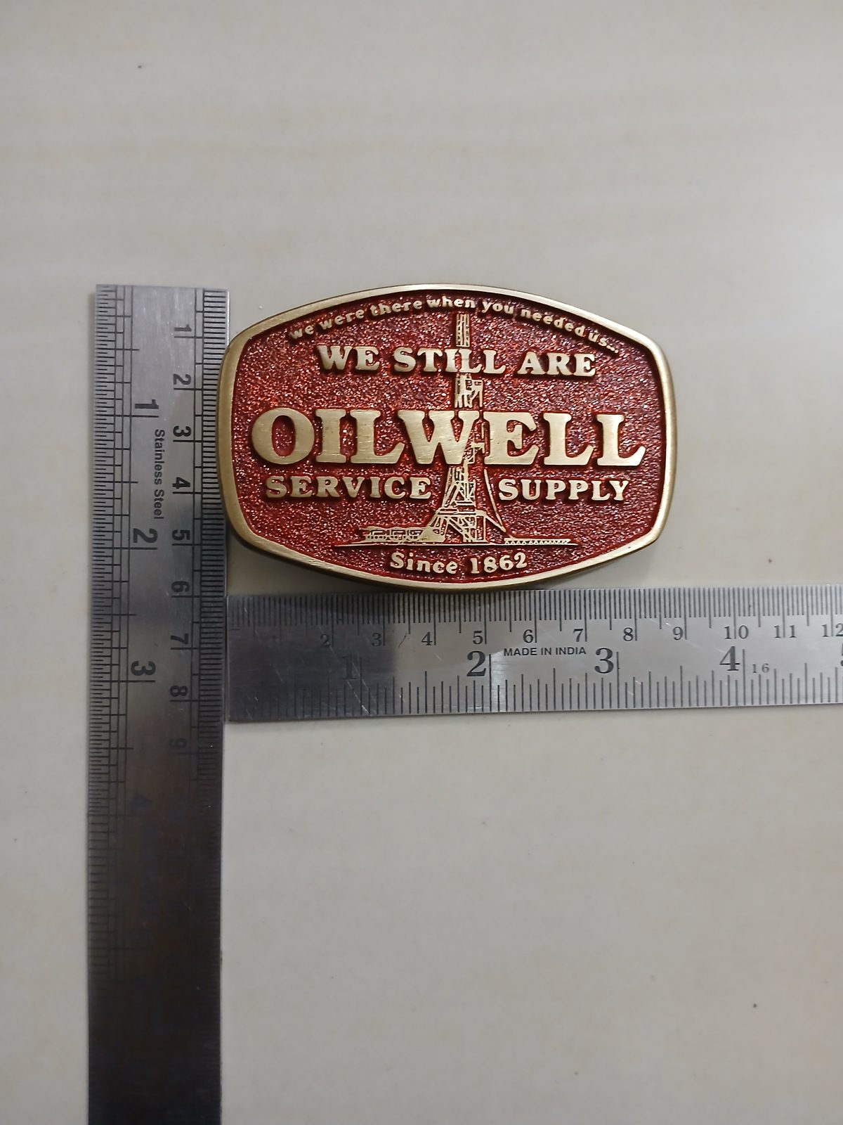 Oilwell Service Supply Vintage Belt Buckle – With ruler for size Oilwell Service Supply vintage belt buckle – with ruler for size