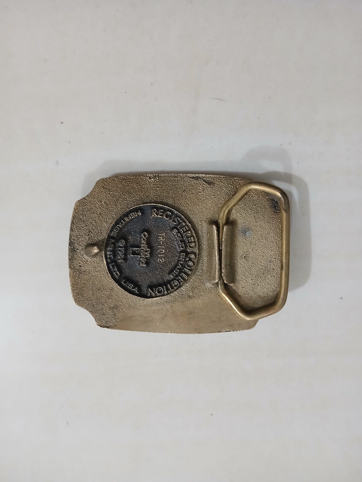 Oklahoma Outlaws Vintage Belt Buckle – Back view Oklahoma Outlaws vintage belt buckle – back view
