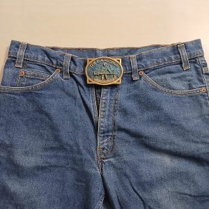 Oklahoma Wildcatters vintage belt buckle – worn on belt with jeans