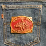 Oklahoma Wildcatters vintage belt buckle – on jeans back pocket