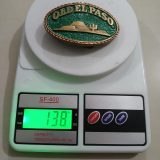 Old El Paso vintage belt buckle – on scale showing weight