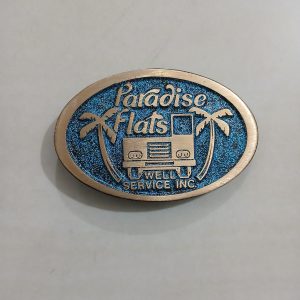 Paradise Flats Well Service Inc vintage belt buckle – front view