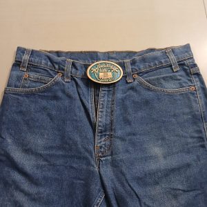 Paradise Flats Well Service Inc vintage belt buckle – worn on belt with jeans