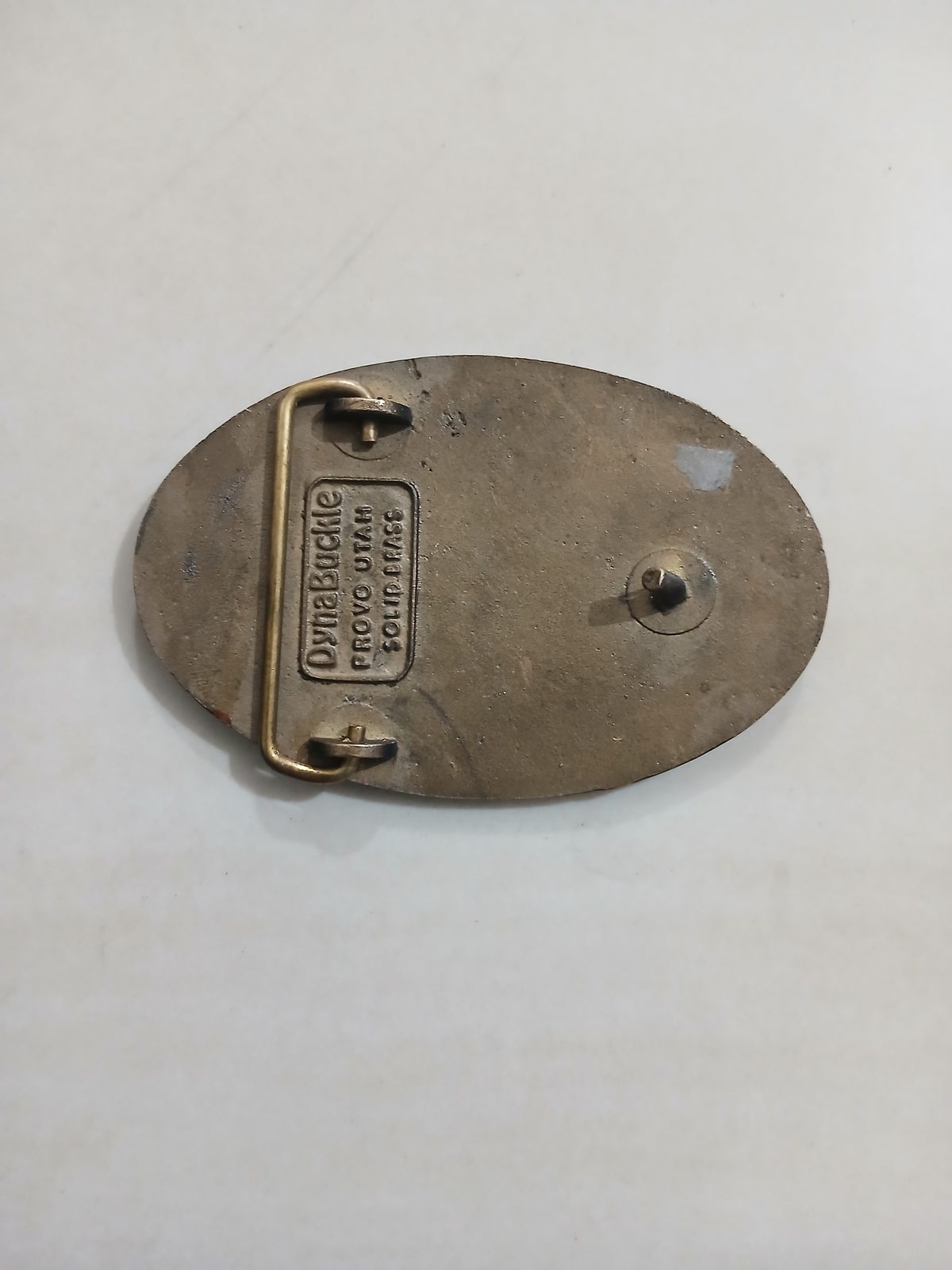 Paradise Flats Well Service Inc Vintage Belt Buckle – Back view Paradise Flats Well Service Inc vintage belt buckle – back view