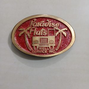 Paradise Flats Well Service Inc vintage belt buckle – front view