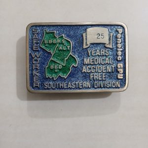 Penelec GPU 25 Years Safe Worker vintage belt buckle – front view