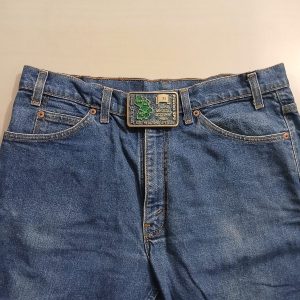 Penelec GPU 25 Years Safe Worker vintage belt buckle – worn on belt with jeans