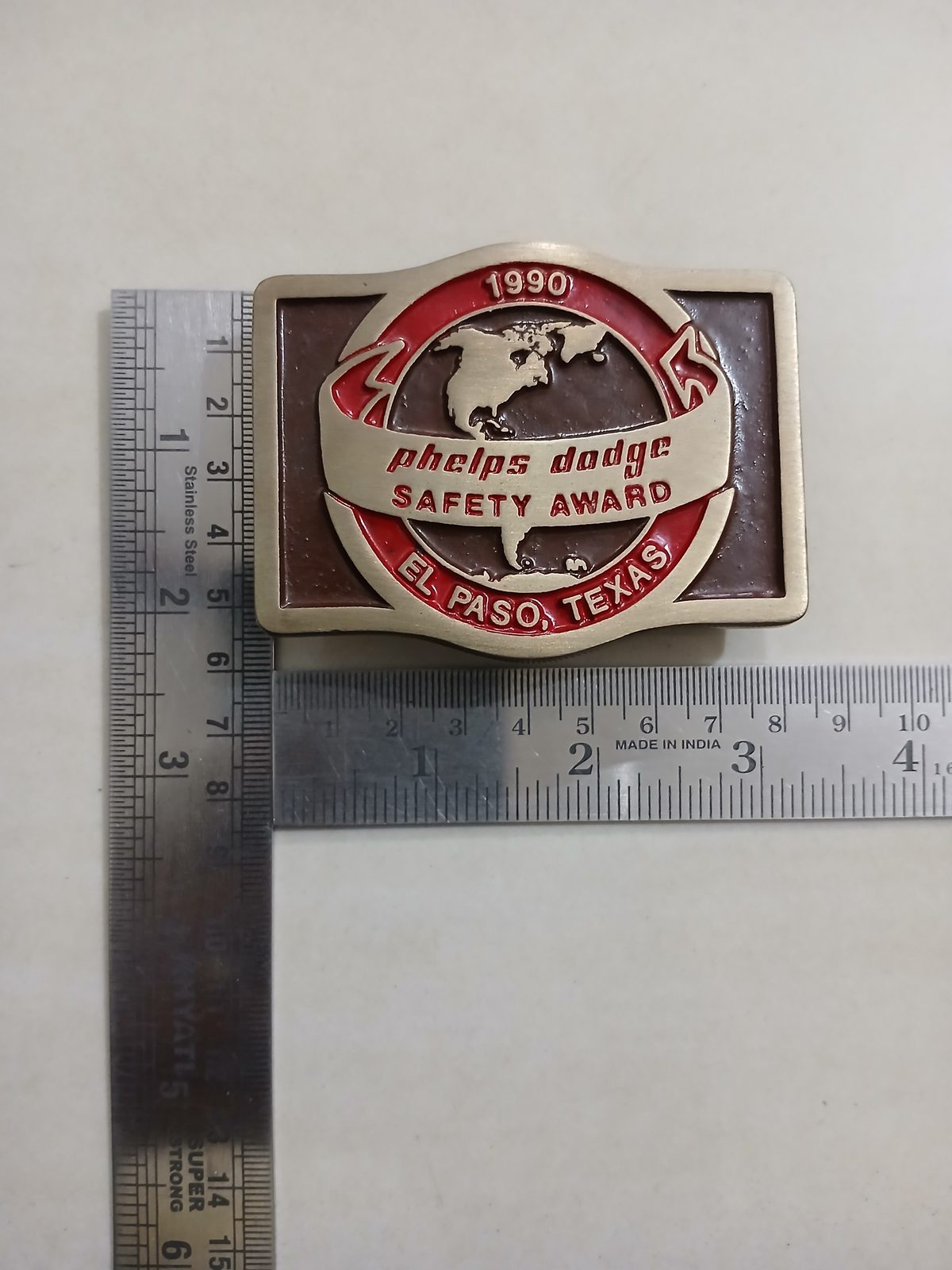Phelps Dodge Safety Award El Paso Texas Vintage Belt Buckle – With ruler for size Phelps Dodge Safety Award El Paso Texas vintage belt buckle – with ruler for size