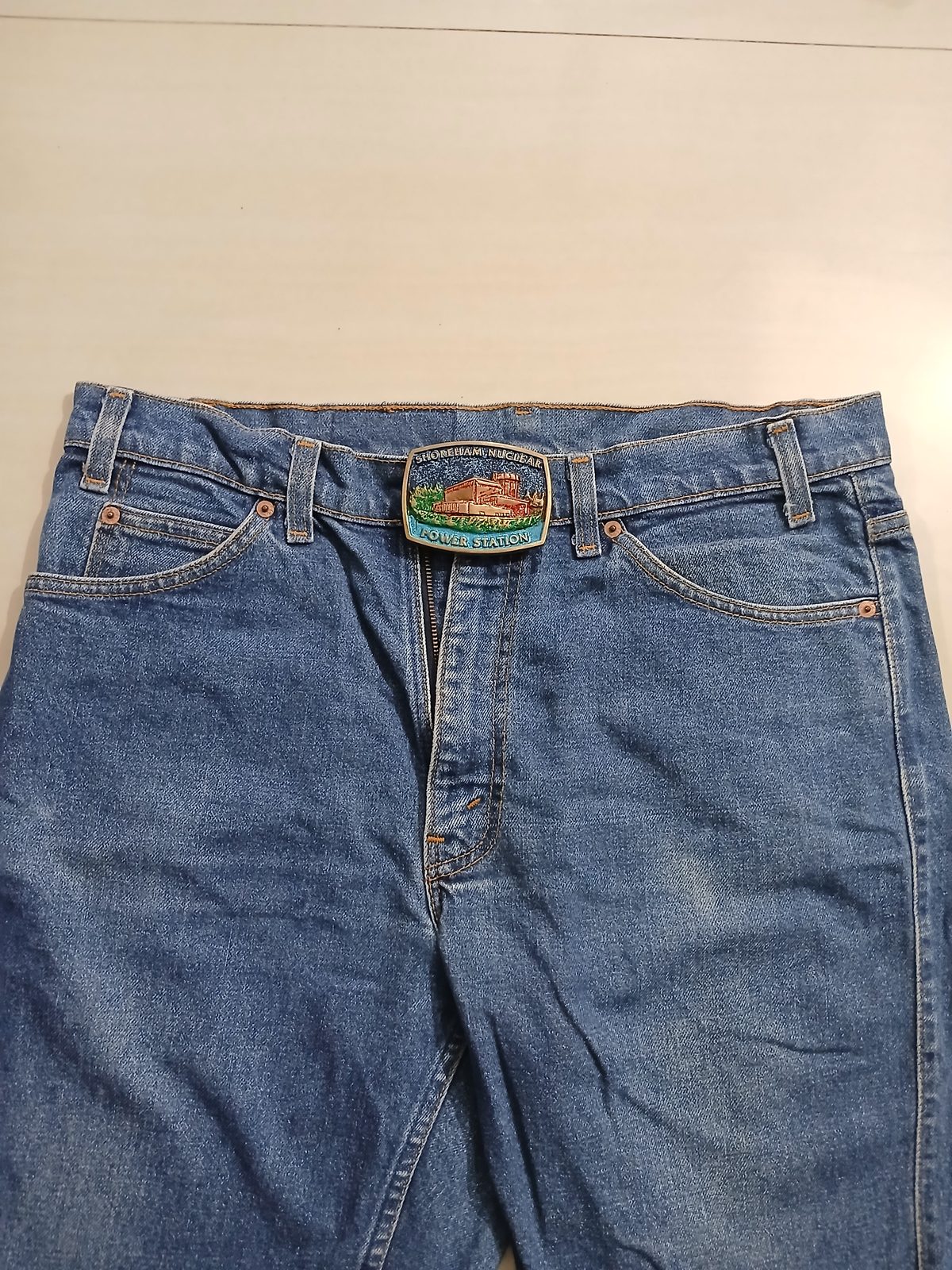 Power Station Vintage Belt Buckle – Worn on belt with jeans Power Station vintage belt buckle – worn on belt with jeans