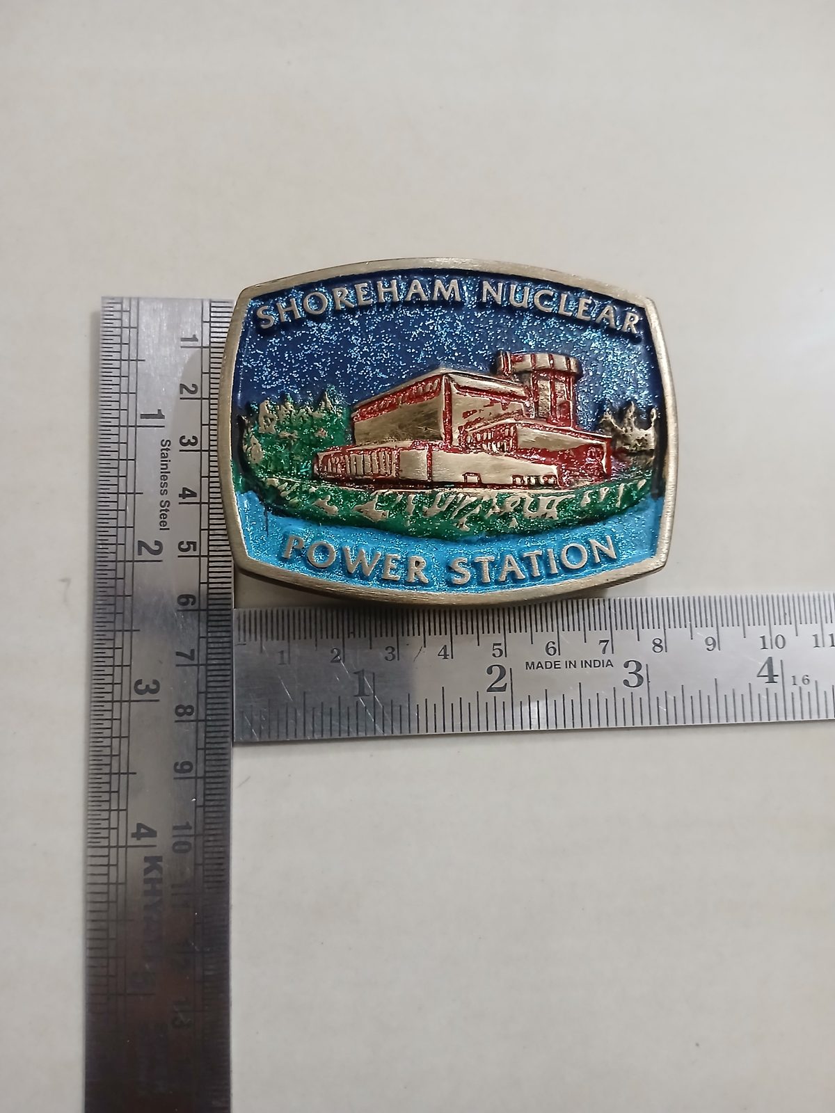 Power Station Vintage Belt Buckle – With ruler for size Power Station vintage belt buckle – with ruler for size