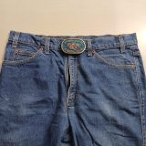 Pullman-Higgins Seabrook Station vintage belt buckle – worn on belt with jeans
