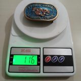 Pullman-Higgins Seabrook Station vintage belt buckle – on scale showing weight