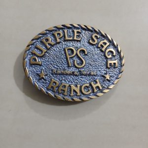 Purple Sage Ranch Bandera Texas vintage belt buckle – front view