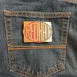 Red Hat vintage belt buckle – on jeans back pocket