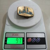 Refinery vintage belt buckle – on scale showing weight