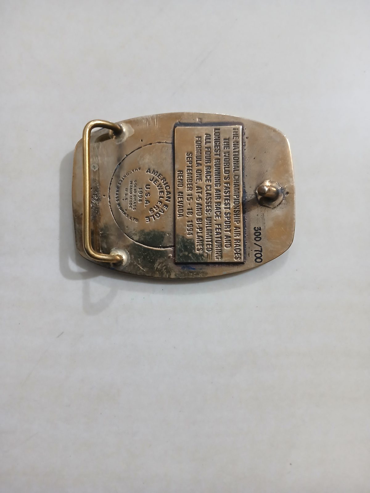 Reno Air Races 1994 National Championship Vintage Belt Buckle – Back view Reno Air Races 1994 National Championship vintage belt buckle – back view