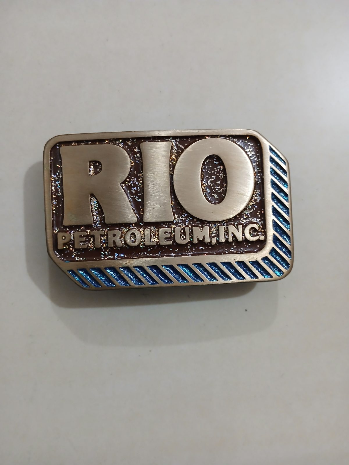 Rio Petroleum Inc Vintage Belt Buckle – Front view Rio Petroleum Inc vintage belt buckle – front view