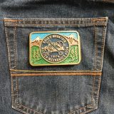 Rocky Mountain Master Mechanics 1974 vintage belt buckle – on jeans back pocket