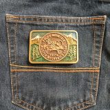 Rocky Mountain Master Mechanics 1974 vintage belt buckle – on jeans back pocket