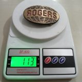 Rogers vintage belt buckle – on scale showing weight