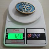 Rotary International vintage belt buckle – on scale showing weight