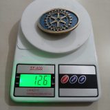 Rotary International vintage belt buckle – on scale showing weight