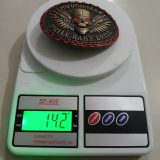 Roughneck Drill Baby Drill vintage belt buckle – on scale showing weight