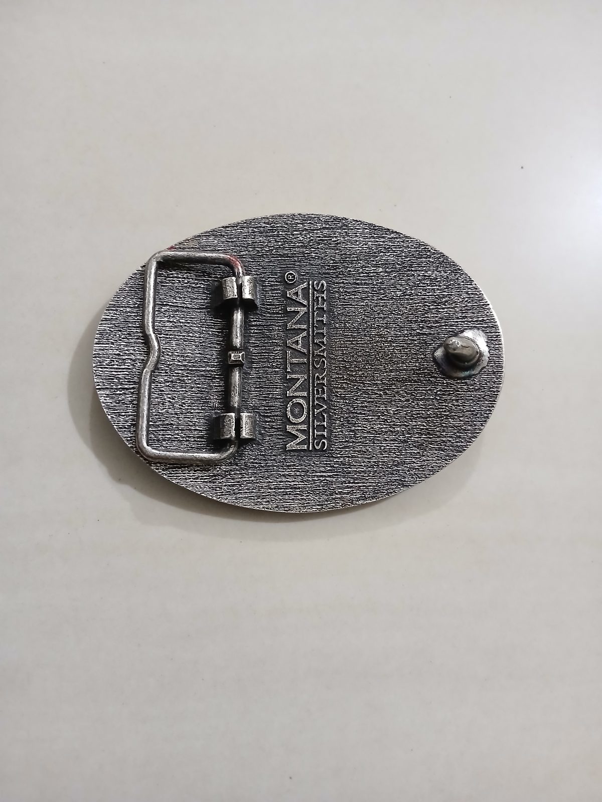 Roughneck Oil Derrick Vintage Belt Buckle – Back view Roughneck Oil Derrick vintage belt buckle – back view