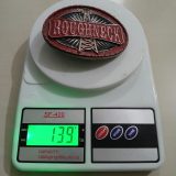 Roughneck Oil Derrick vintage belt buckle – on scale showing weight