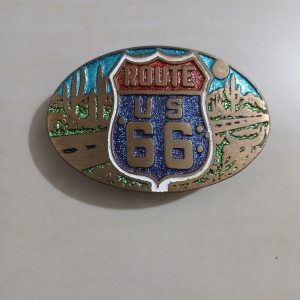 Route 66 vintage belt buckle – front view