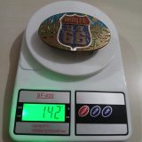 Route 66 vintage belt buckle – on scale showing weight