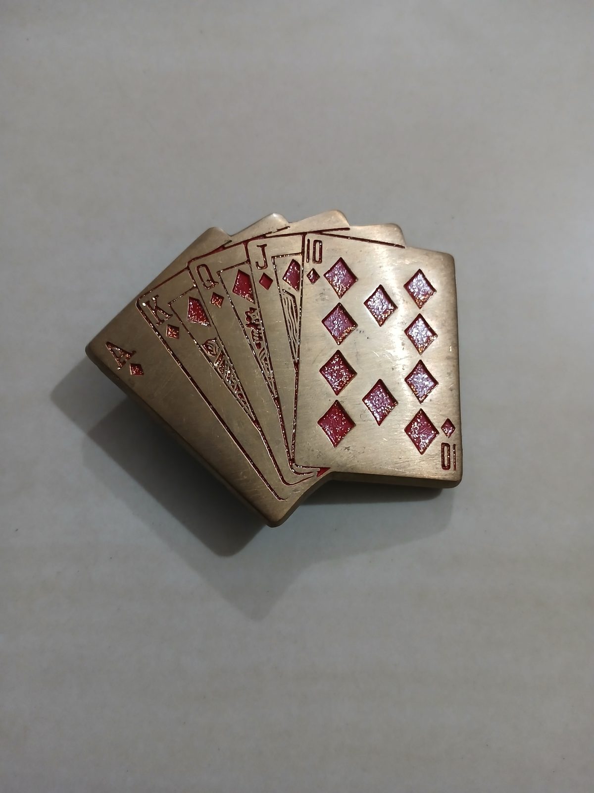 Royal Flush Cards Vintage Belt Buckle – Front view Royal Flush Cards vintage belt buckle – front view