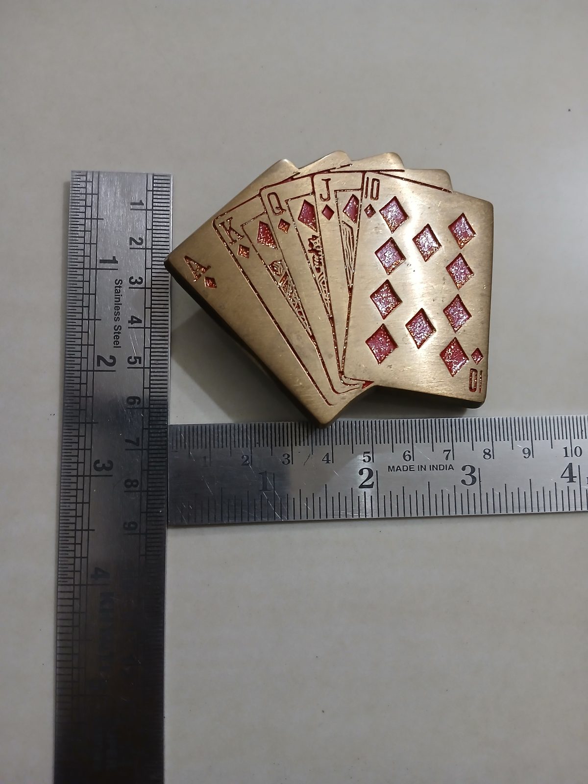 Royal Flush Cards Vintage Belt Buckle – With ruler for size Royal Flush Cards vintage belt buckle – with ruler for size
