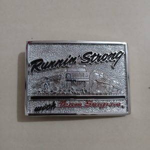 Runnin Strong Snap-on vintage belt buckle – front view