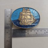 Sailing Ship vintage belt buckle – with ruler for size