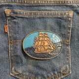 Sailing Ship vintage belt buckle – on jeans back pocket