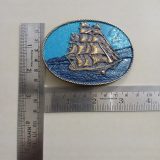Sailing Ship vintage belt buckle – with ruler for size