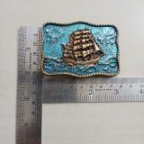 Sailing Ship vintage belt buckle – with ruler for size