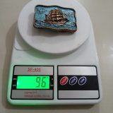 Sailing Ship vintage belt buckle – on scale showing weight
