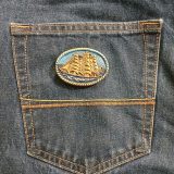 Sailing Ship vintage belt buckle – on jeans back pocket