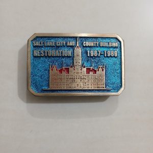 Salt Lake City County Building 1987-1989 vintage belt buckle – front view