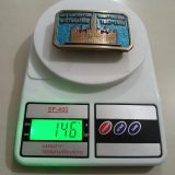 Salt Lake City County Building 1987-1989 vintage belt buckle – on scale showing weight
