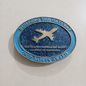 San Francisco Airport OGIP Safety Award vintage belt buckle – front view