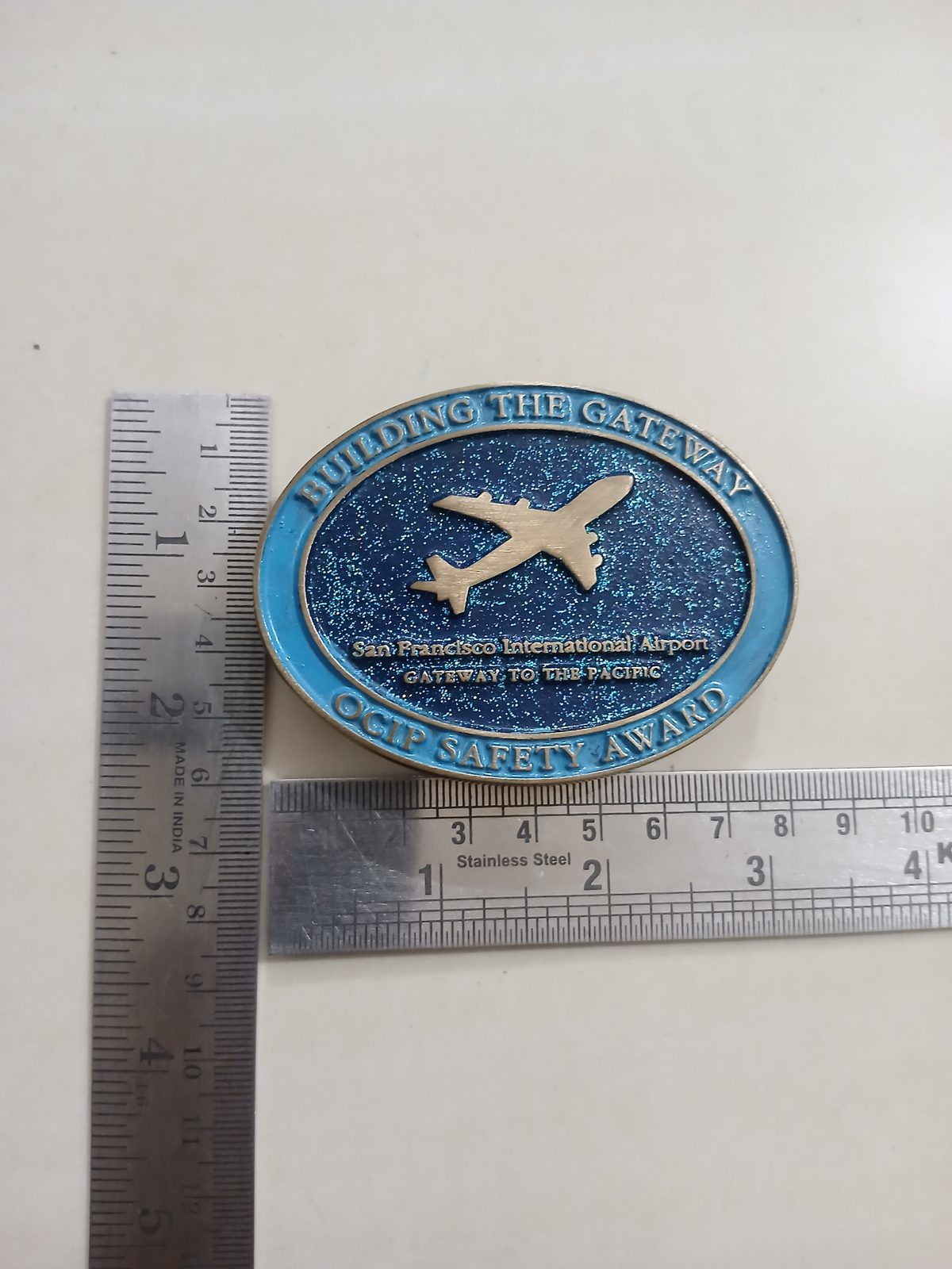 San Francisco Airport OGIP Safety Award Vintage Belt Buckle – With ruler for size San Francisco Airport OGIP Safety Award vintage belt buckle – with ruler for size