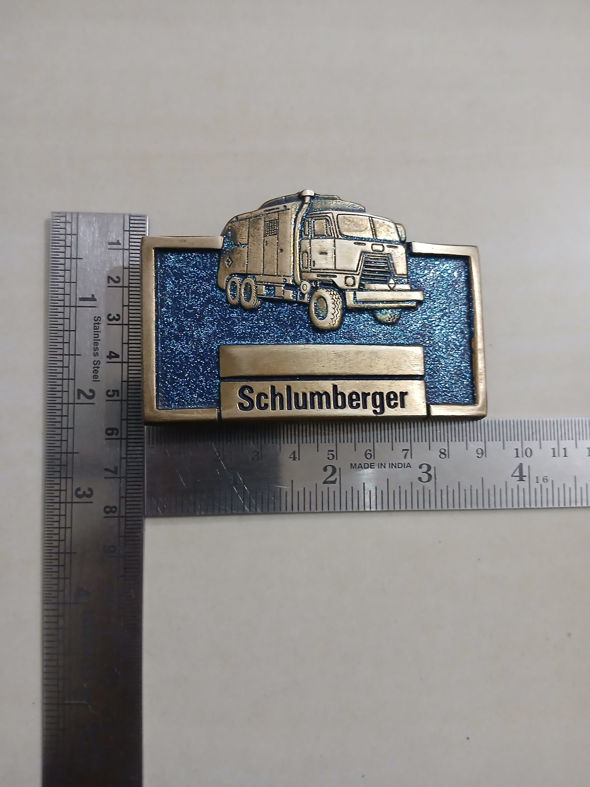 Schlumberger Truck Vintage Belt Buckle – With ruler for size Schlumberger Truck vintage belt buckle – with ruler for size