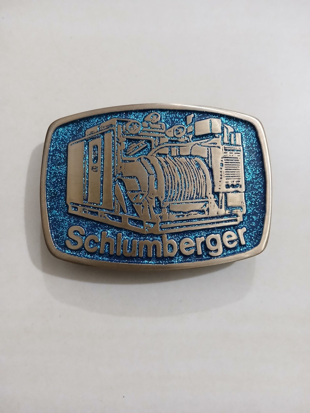 Schlumberger Truck Vintage Belt Buckle – Front view Schlumberger Truck vintage belt buckle – front view