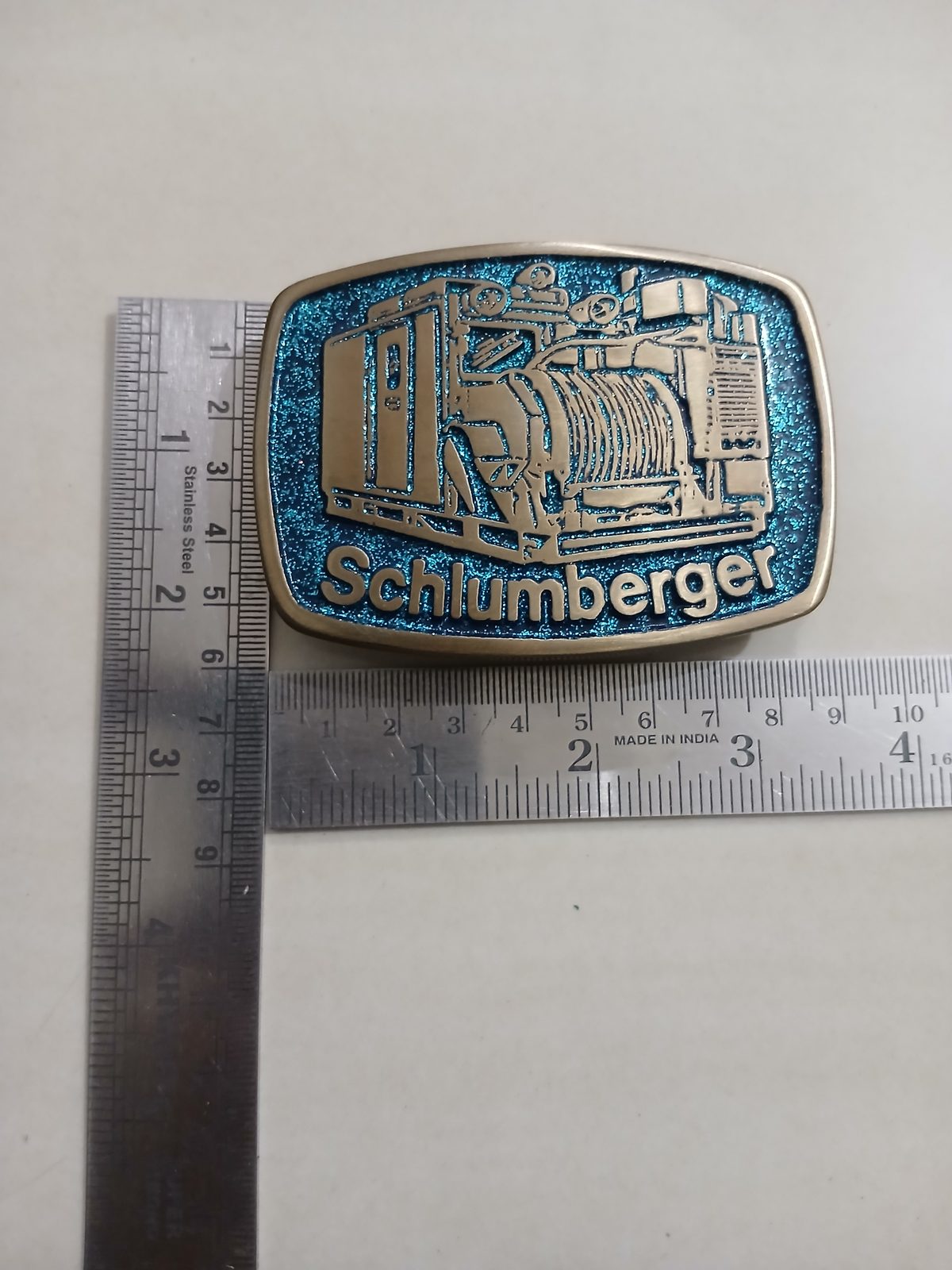 Schlumberger Truck Vintage Belt Buckle – With ruler for size Schlumberger Truck vintage belt buckle – with ruler for size