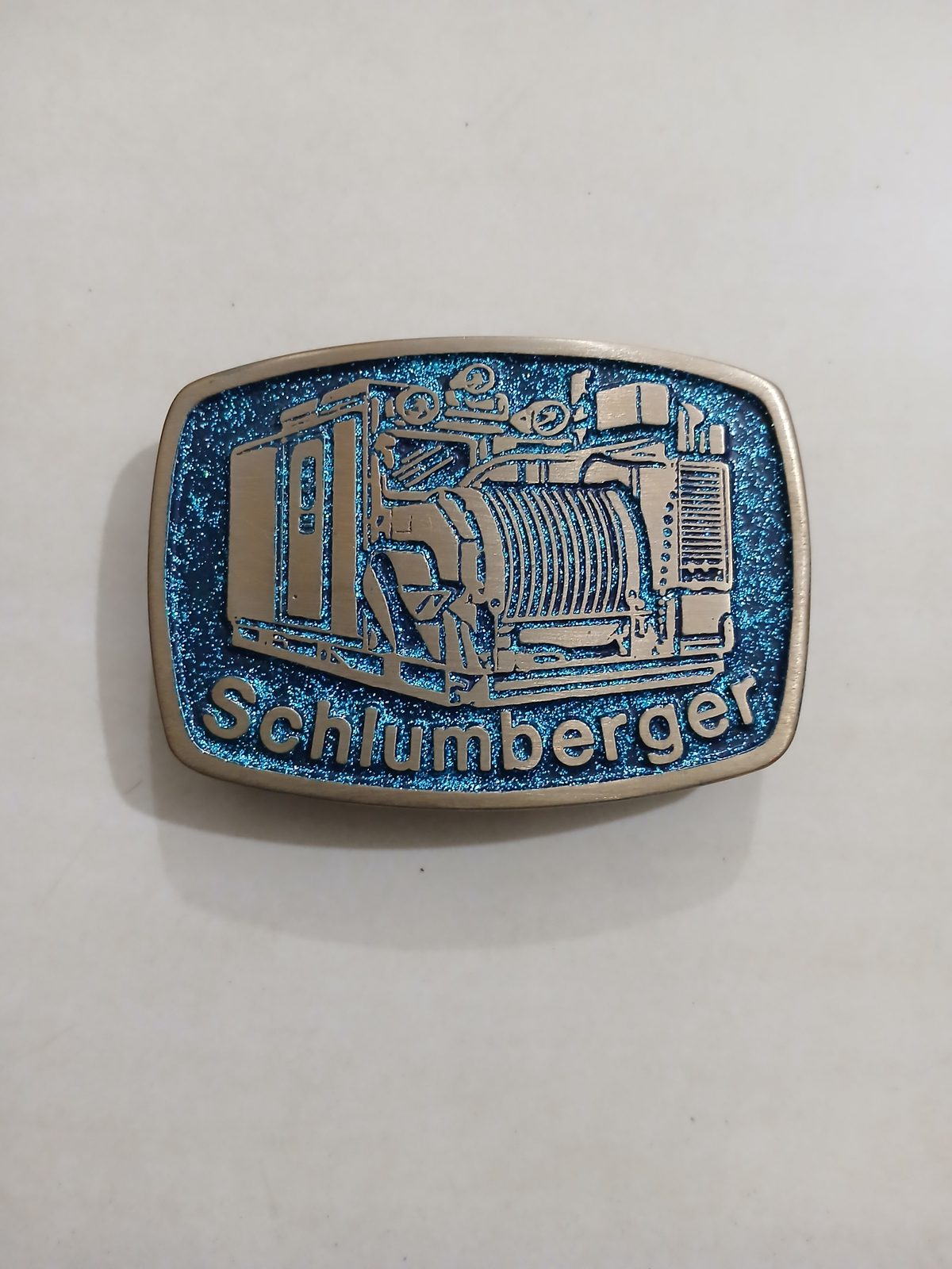 Schlumberger Truck Vintage Belt Buckle – Front view Schlumberger Truck vintage belt buckle – front view