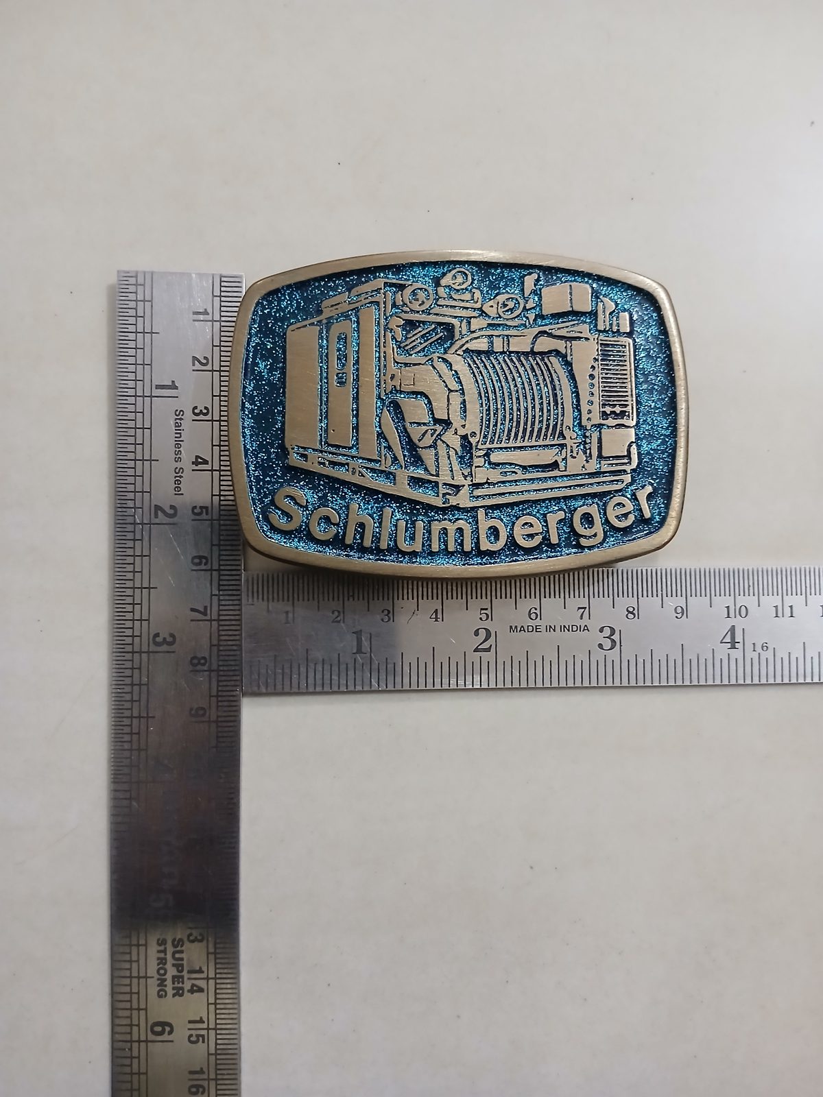 Schlumberger Truck Vintage Belt Buckle – With ruler for size Schlumberger Truck vintage belt buckle – with ruler for size